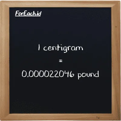 1 centigram is equivalent to 0.000022046 pound (1 cg is equivalent to 0.000022046 lb)
