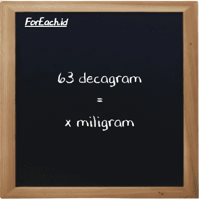 Example decagram to milligram conversion (63 dag to mg)