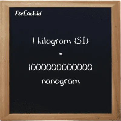 1 kilogram is equivalent to 1000000000000 nanogram (1 kg is equivalent to 1000000000000 ng)