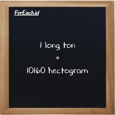 1 long ton is equivalent to 10160 hectogram (1 LT is equivalent to 10160 hg)