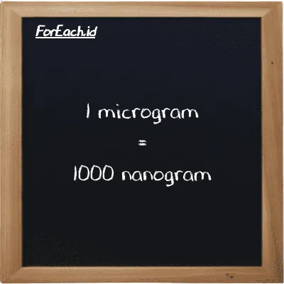 1 microgram is equivalent to 1000 nanogram (1 µg is equivalent to 1000 ng)