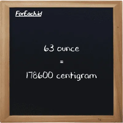 63 ounce is equivalent to 178600 centigram (63 oz is equivalent to 178600 cg)