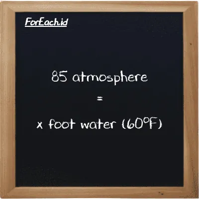 Example atmosphere to foot water (60<sup>o</sup>F) conversion (85 atm to ftH2O)