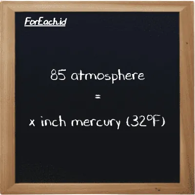 Example atmosphere to inch mercury (32<sup>o</sup>F) conversion (85 atm to inHg)