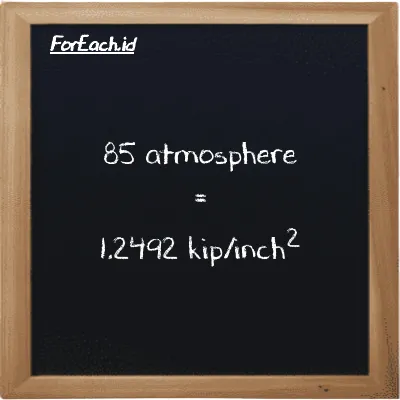 85 atmosphere is equivalent to 1.2492 kip/inch<sup>2</sup> (85 atm is equivalent to 1.2492 ksi)