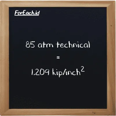 85 atm technical is equivalent to 1.209 kip/inch<sup>2</sup> (85 at is equivalent to 1.209 ksi)