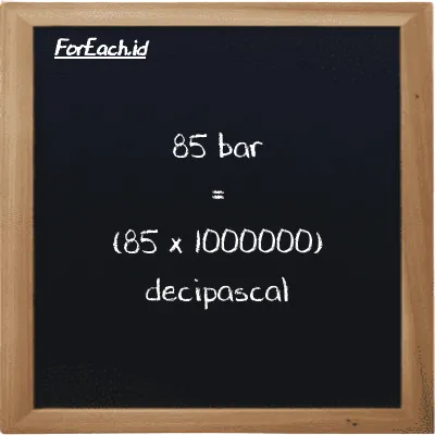 How to convert bar to decipascal: 85 bar (bar) is equivalent to 85 times 1000000 decipascal (dPa)