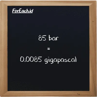 85 bar is equivalent to 0.0085 gigapascal (85 bar is equivalent to 0.0085 GPa)