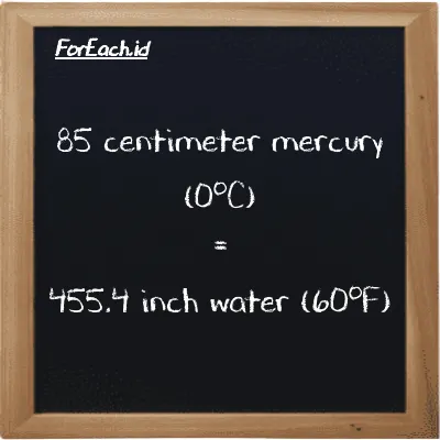85 centimeter mercury (0<sup>o</sup>C) is equivalent to 455.4 inch water (60<sup>o</sup>F) (85 cmHg is equivalent to 455.4 inH20)