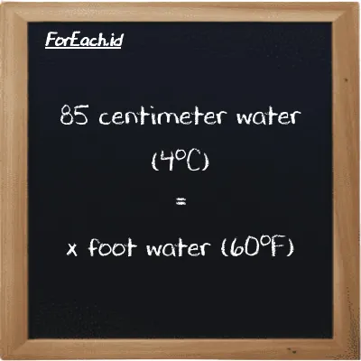 Example centimeter water (4<sup>o</sup>C) to foot water (60<sup>o</sup>F) conversion (85 cmH2O to ftH2O)