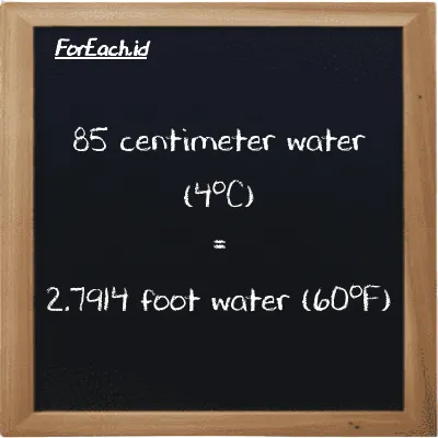 85 centimeter water (4<sup>o</sup>C) is equivalent to 2.7914 foot water (60<sup>o</sup>F) (85 cmH2O is equivalent to 2.7914 ftH2O)