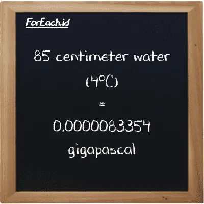 85 centimeter water (4<sup>o</sup>C) is equivalent to 0.0000083354 gigapascal (85 cmH2O is equivalent to 0.0000083354 GPa)