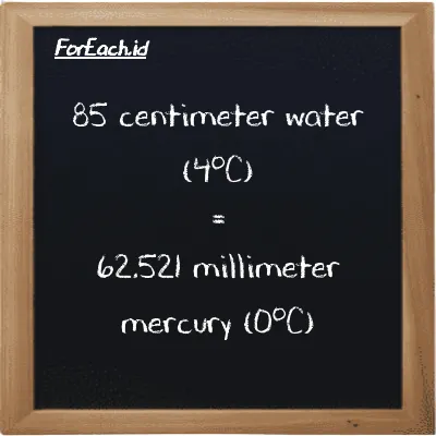 85 centimeter water (4<sup>o</sup>C) is equivalent to 62.521 millimeter mercury (0<sup>o</sup>C) (85 cmH2O is equivalent to 62.521 mmHg)