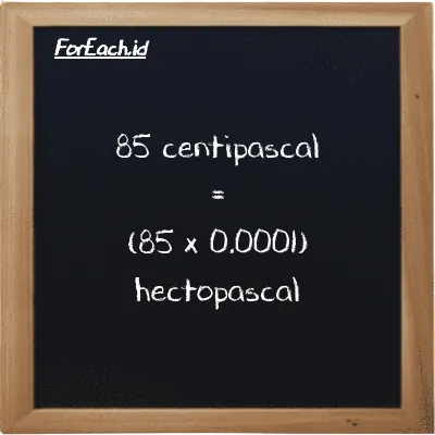85 centipascal is equivalent to 0.0085 hectopascal (85 cPa is equivalent to 0.0085 hPa)