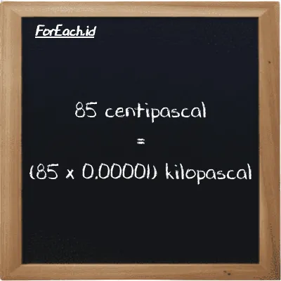 85 centipascal is equivalent to 0.00085 kilopascal (85 cPa is equivalent to 0.00085 kPa)