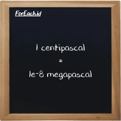 1 centipascal is equivalent to 1e-8 megapascal (1 cPa is equivalent to 1e-8 MPa)