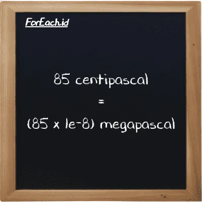 How to convert centipascal to megapascal: 85 centipascal (cPa) is equivalent to 85 times 1e-8 megapascal (MPa)