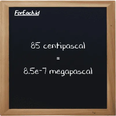 85 centipascal is equivalent to 8.5e-7 megapascal (85 cPa is equivalent to 8.5e-7 MPa)
