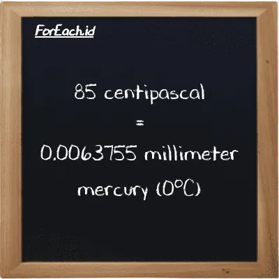 85 centipascal is equivalent to 0.0063755 millimeter mercury (0<sup>o</sup>C) (85 cPa is equivalent to 0.0063755 mmHg)