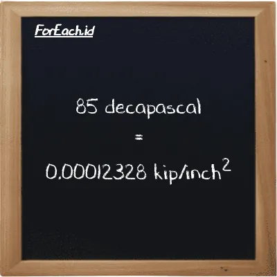 85 decapascal is equivalent to 0.00012328 kip/inch<sup>2</sup> (85 daPa is equivalent to 0.00012328 ksi)