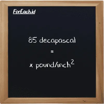 Example decapascal to pound/inch<sup>2</sup> conversion (85 daPa to psi)
