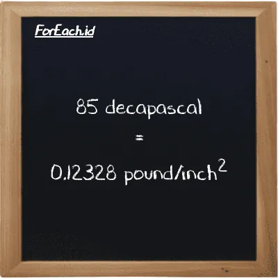 85 decapascal is equivalent to 0.12328 pound/inch<sup>2</sup> (85 daPa is equivalent to 0.12328 psi)