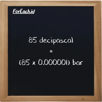 85 decipascal is equivalent to 0.000085 bar (85 dPa is equivalent to 0.000085 bar)