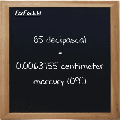 85 decipascal is equivalent to 0.0063755 centimeter mercury (0<sup>o</sup>C) (85 dPa is equivalent to 0.0063755 cmHg)