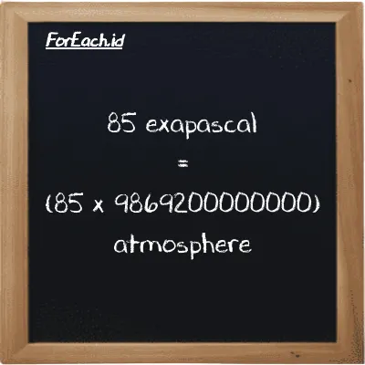85 exapascal is equivalent to 838880000000000 atmosphere (85 EPa is equivalent to 838880000000000 atm)