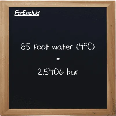 85 foot water (4<sup>o</sup>C) is equivalent to 2.5406 bar (85 ftH2O is equivalent to 2.5406 bar)