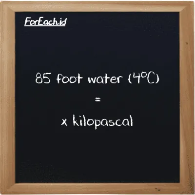 Example foot water (4<sup>o</sup>C) to kilopascal conversion (85 ftH2O to kPa)