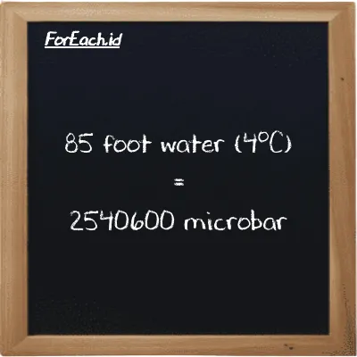85 foot water (4<sup>o</sup>C) is equivalent to 2540600 microbar (85 ftH2O is equivalent to 2540600 µbar)