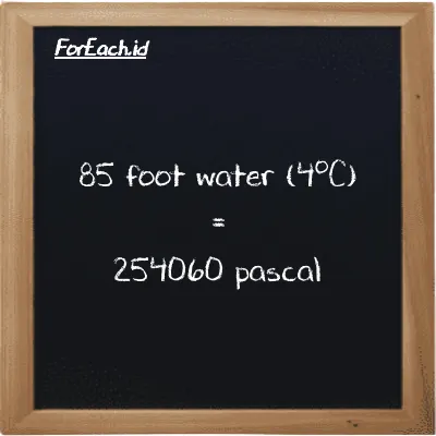 85 foot water (4<sup>o</sup>C) is equivalent to 254060 pascal (85 ftH2O is equivalent to 254060 Pa)