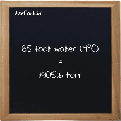 85 foot water (4<sup>o</sup>C) is equivalent to 1905.6 torr (85 ftH2O is equivalent to 1905.6 torr)