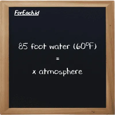 Example foot water (60<sup>o</sup>F) to atmosphere conversion (85 ftH2O to atm)