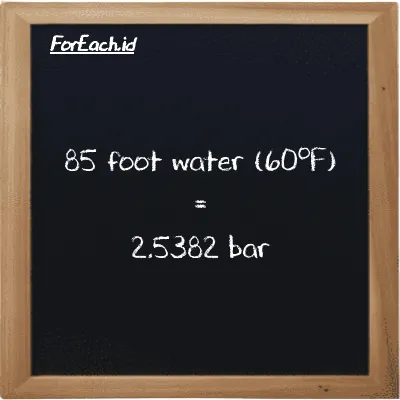 85 foot water (60<sup>o</sup>F) is equivalent to 2.5382 bar (85 ftH2O is equivalent to 2.5382 bar)
