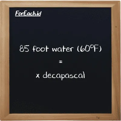 Example foot water (60<sup>o</sup>F) to decapascal conversion (85 ftH2O to daPa)