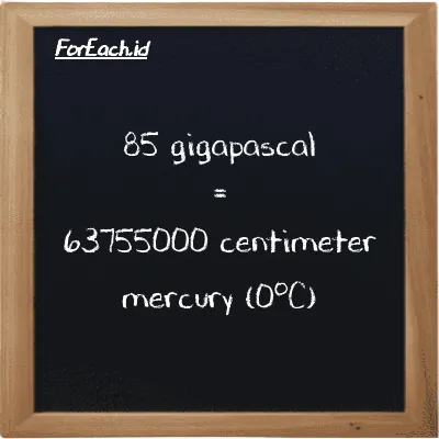 85 gigapascal is equivalent to 63755000 centimeter mercury (0<sup>o</sup>C) (85 GPa is equivalent to 63755000 cmHg)