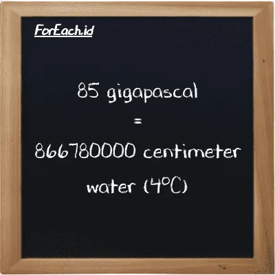 85 gigapascal is equivalent to 866780000 centimeter water (4<sup>o</sup>C) (85 GPa is equivalent to 866780000 cmH2O)