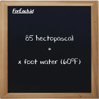 Example hectopascal to foot water (60<sup>o</sup>F) conversion (85 hPa to ftH2O)