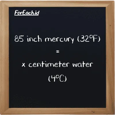 Example inch mercury (32<sup>o</sup>F) to centimeter water (4<sup>o</sup>C) conversion (85 inHg to cmH2O)