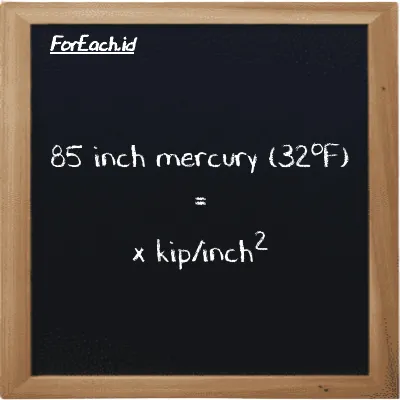 Example inch mercury (32<sup>o</sup>F) to kip/inch<sup>2</sup> conversion (85 inHg to ksi)
