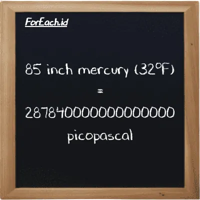 85 inch mercury (32<sup>o</sup>F) is equivalent to 287840000000000000 picopascal (85 inHg is equivalent to 287840000000000000 pPa)