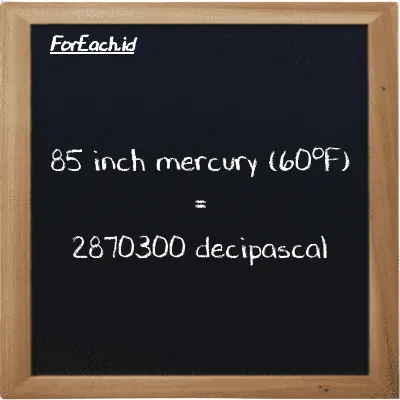 85 inch mercury (60<sup>o</sup>F) is equivalent to 2870300 decipascal (85 inHg is equivalent to 2870300 dPa)