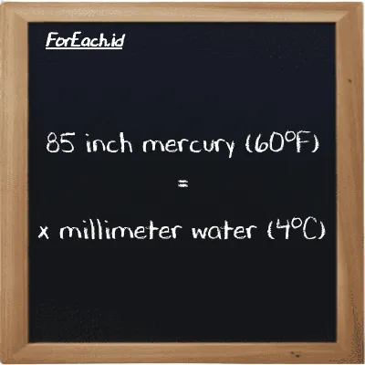 Example inch mercury (60<sup>o</sup>F) to millimeter water (4<sup>o</sup>C) conversion (85 inHg to mmH2O)