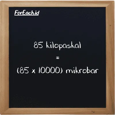 How to convert kilopascal to microbar: 85 kilopascal (kPa) is equivalent to 85 times 10000 microbar (µbar)