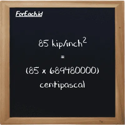 How to convert kip/inch<sup>2</sup> to centipascal: 85 kip/inch<sup>2</sup> (ksi) is equivalent to 85 times 689480000 centipascal (cPa)