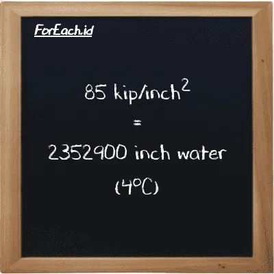 85 kip/inch<sup>2</sup> is equivalent to 2352900 inch water (4<sup>o</sup>C) (85 ksi is equivalent to 2352900 inH2O)