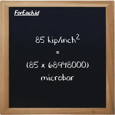 How to convert kip/inch<sup>2</sup> to microbar: 85 kip/inch<sup>2</sup> (ksi) is equivalent to 85 times 68948000 microbar (µbar)