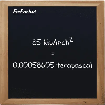 85 kip/inch<sup>2</sup> is equivalent to 0.00058605 terapascal (85 ksi is equivalent to 0.00058605 TPa)